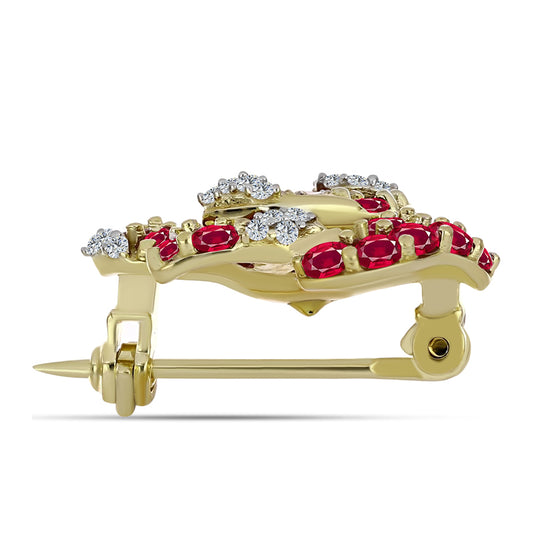 Kullattu hopeaRintaneula Malagassin Rubiinilla ja Valkoisella Topaasilla