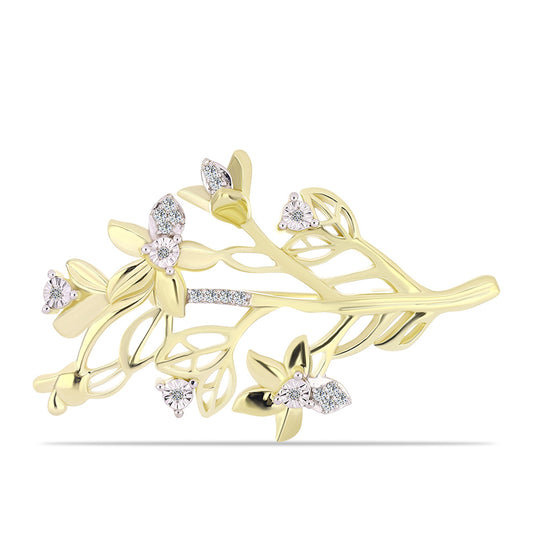 Kullattu hopeaRintaneula Valkoisella Timantilla ja Valkoisella Topaasilla