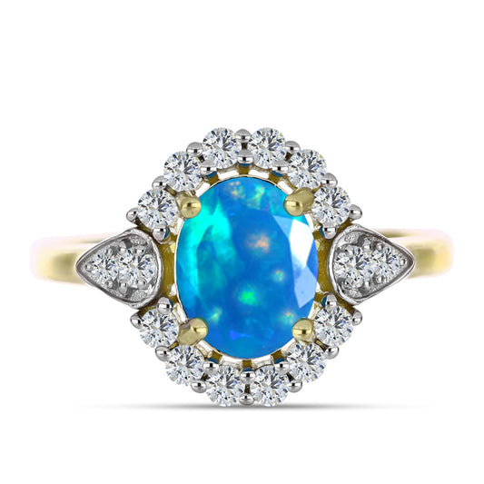 Kullattu hopeaSormus Etiopialaisella Paratiisiopaalilla ja Valkoisella Topaasilla