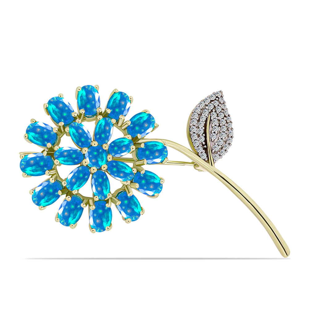 Kullattu hopeaRintaneula Etiopialaisella Paratiisiopaalilla ja Valkoisella Topaasilla 1 