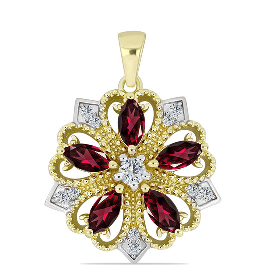 Kullattu hopeaRiipus Rodoliitti Granaatilla ja Valkoisella Topaasilla