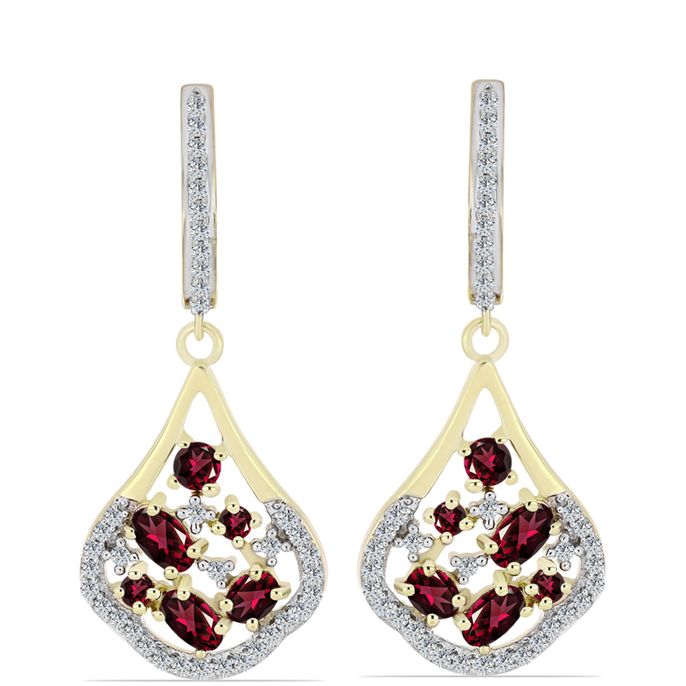 Kullatut hopeat Korvakorut Rodoliitti Granaatilla ja Valkoisella Topaasilla 1 