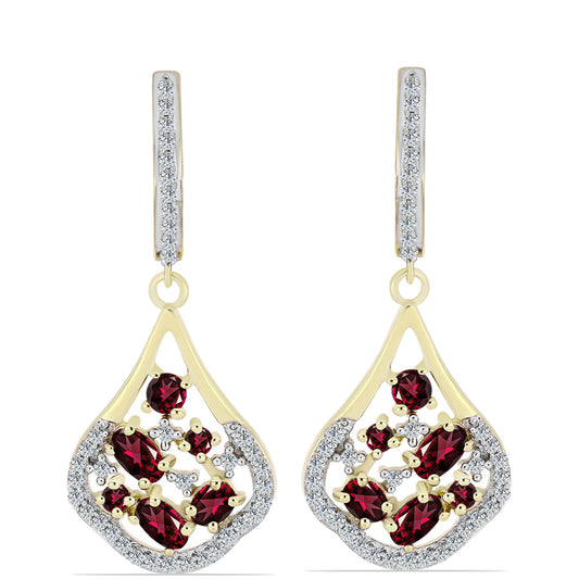 Kullatut hopeat Korvakorut Rodoliitti Granaatilla ja Valkoisella Topaasilla