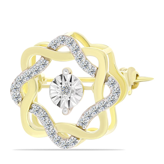 Kullattu hopeaRintaneula Valkoisella Timantilla ja Valkoisella Topaasilla