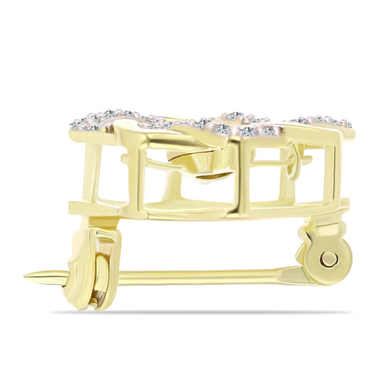 Kullattu hopeaRintaneula Valkoisella Timantilla ja Valkoisella Topaasilla