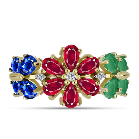 Kullattu hopeaSormus Malagassin Rubiinilla ja Australialaisella Sinisellä Safiirilla