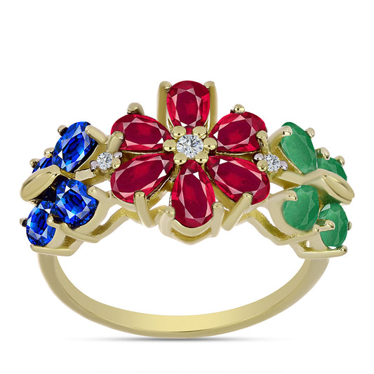 Kullattu hopeaSormus Malagassin Rubiinilla ja Australialaisella Sinisellä Safiirilla