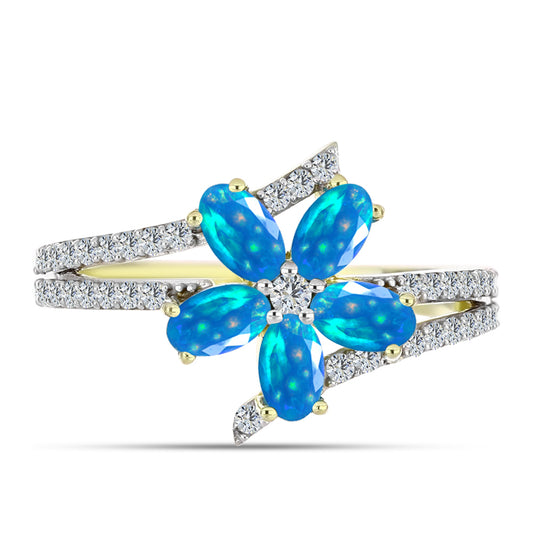 Kullattu hopeaSormus Etiopialaisella Paratiisiopaalilla ja Valkoisella Topaasilla