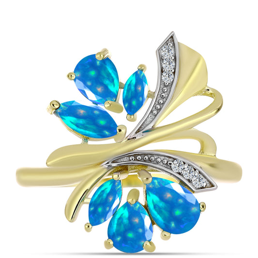 Kullattu hopeaSormus Etiopialaisella Paratiisiopaalilla ja Valkoisella Topaasilla