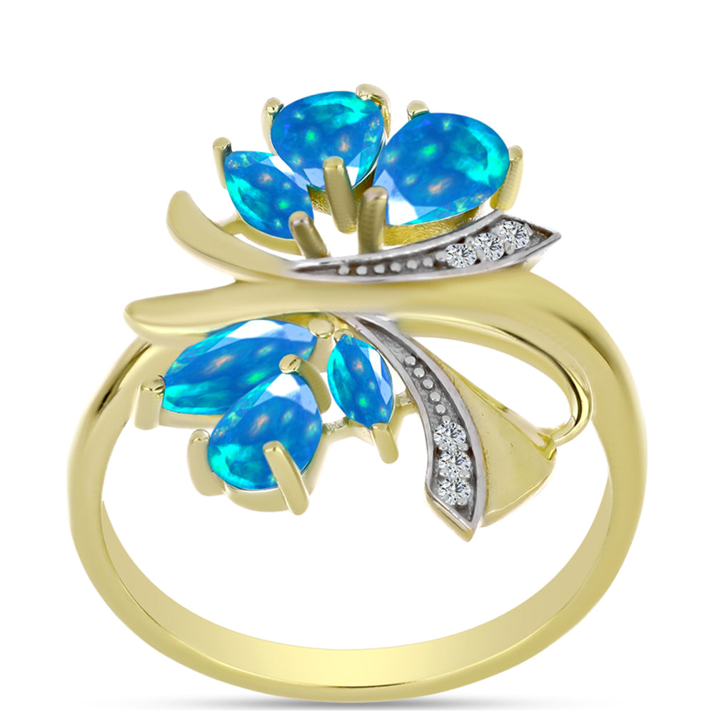 Kullattu hopeaSormus Etiopialaisella Paratiisiopaalilla ja Valkoisella Topaasilla 3 