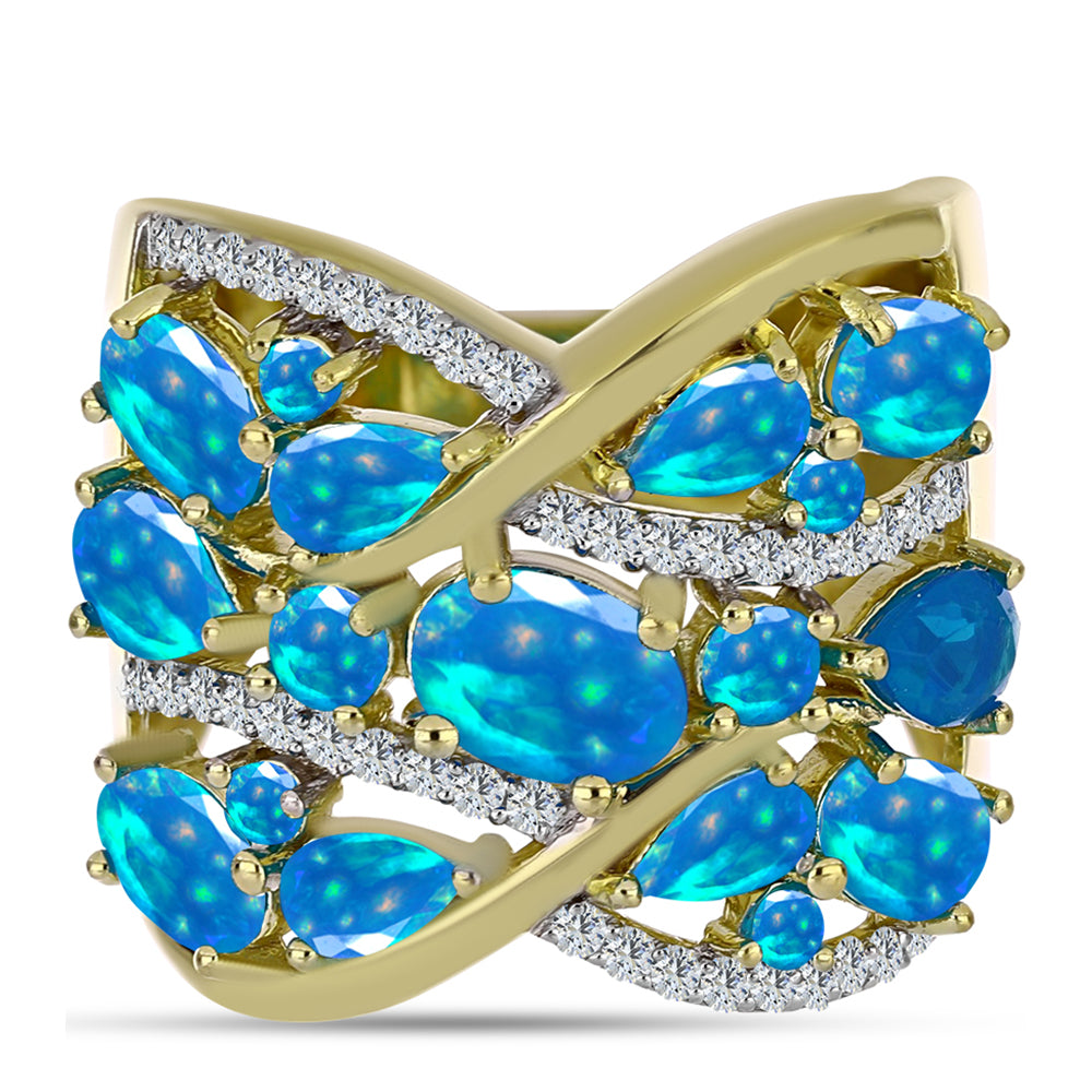 Kullattu hopeaSormus Etiopialaisella Paratiisiopaalilla ja Valkoisella Topaasilla 1 