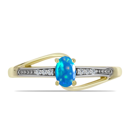 Kullattu hopeaSormus Etiopialaisella Paratiisiopaalilla ja Valkoisella Topaasilla