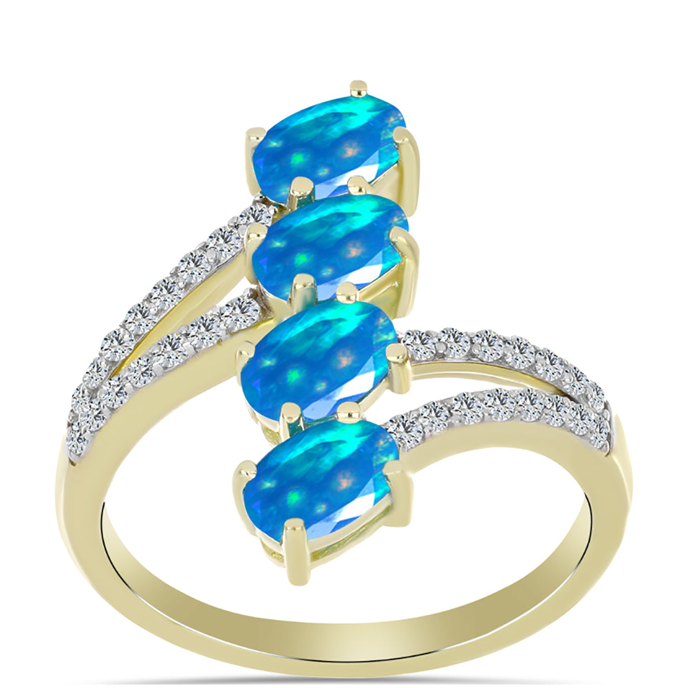 Kullattu hopeaSormus Etiopialaisella Paratiisiopaalilla ja Valkoisella Topaasilla