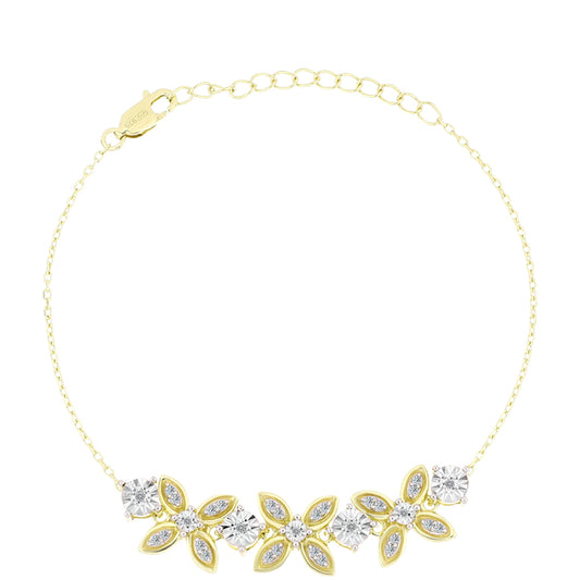 Kullattu hopeaRannekoru Valkoisella Timantilla ja Valkoisella Topaasilla