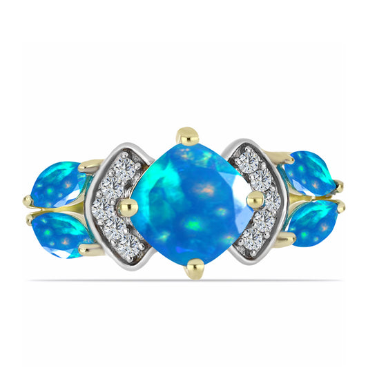 Kullattu hopeaSormus Etiopialaisella Paratiisiopaalilla ja Valkoisella Topaasilla