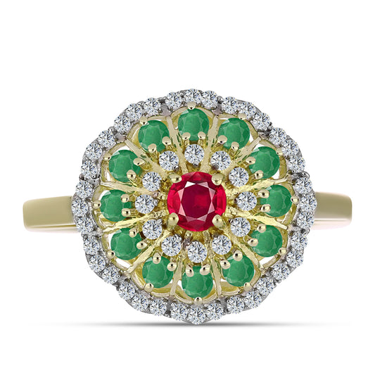 Kullattu hopeaSormus Malagassin Rubiinilla ja Brasilian Smaragdilla