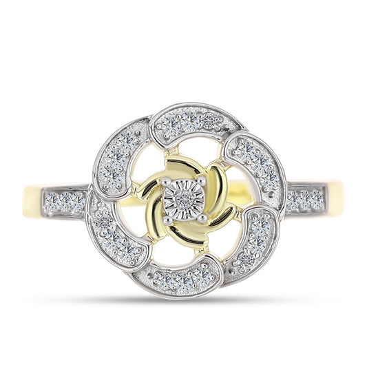 Kullattu hopeaSormus Valkoisella Timantilla ja Valkoisella Topaasilla