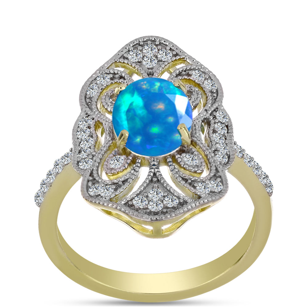 Kullattu hopeaSormus Etiopialaisella Paratiisiopaalilla ja Valkoisella Topaasilla