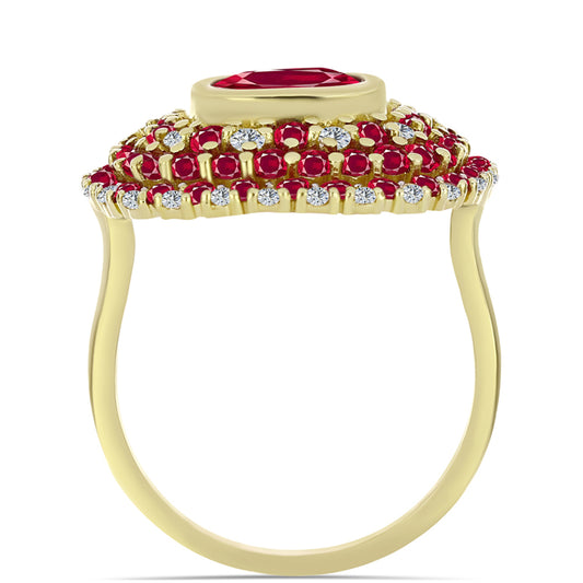 Kullattu hopeaSormus Malagassin Rubiinilla ja Valkoisella Topaasilla