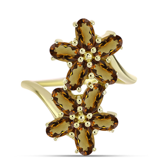 Kullattu hopeaSormus Konjakin Värisellä Kvartsilla