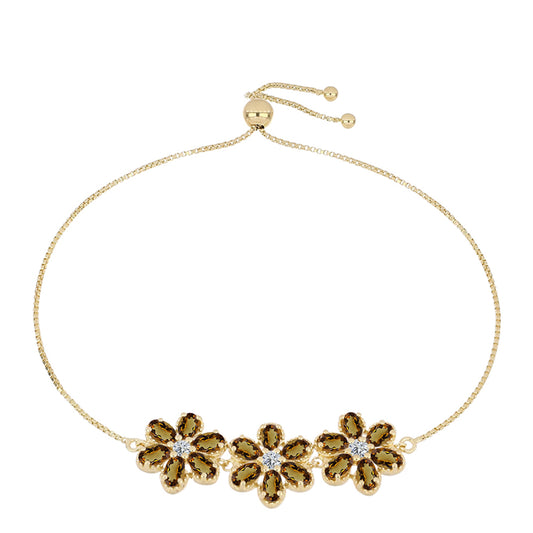 Kullattu hopeaRannekoru Konjakin Värisellä Kvartsilla ja Valkoisella Topaasilla