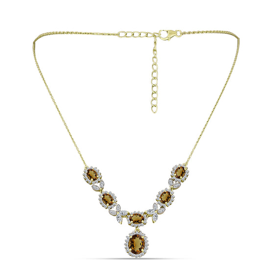 Kullattu hopeaKaulakoru Konjakin Värisellä Kvartsilla ja Valkoisella Topaasilla