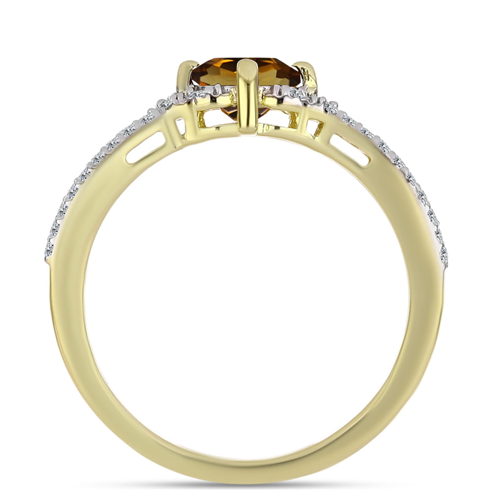 Kullattu hopeaSormus Konjakin Värisellä Kvartsilla ja Valkoisella Topaasilla