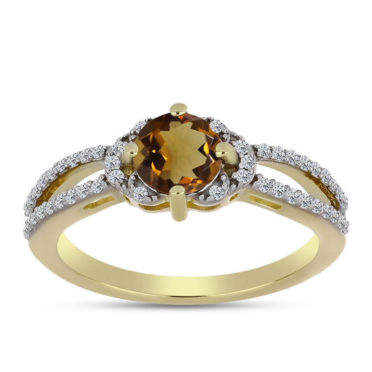 Kullattu hopeaSormus Konjakin Värisellä Kvartsilla ja Valkoisella Topaasilla