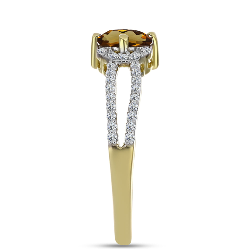 Kullattu hopeaSormus Konjakin Värisellä Kvartsilla ja Valkoisella Topaasilla 4 