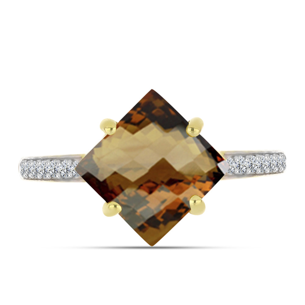 Kullattu hopeaSormus Konjakin Värisellä Kvartsilla ja Valkoisella Topaasilla 1 