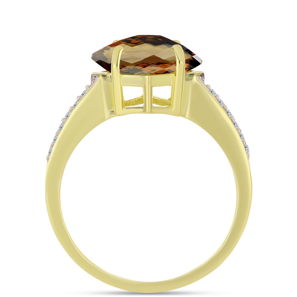 Kullattu hopeaSormus Konjakin Värisellä Kvartsilla ja Valkoisella Topaasilla 2 