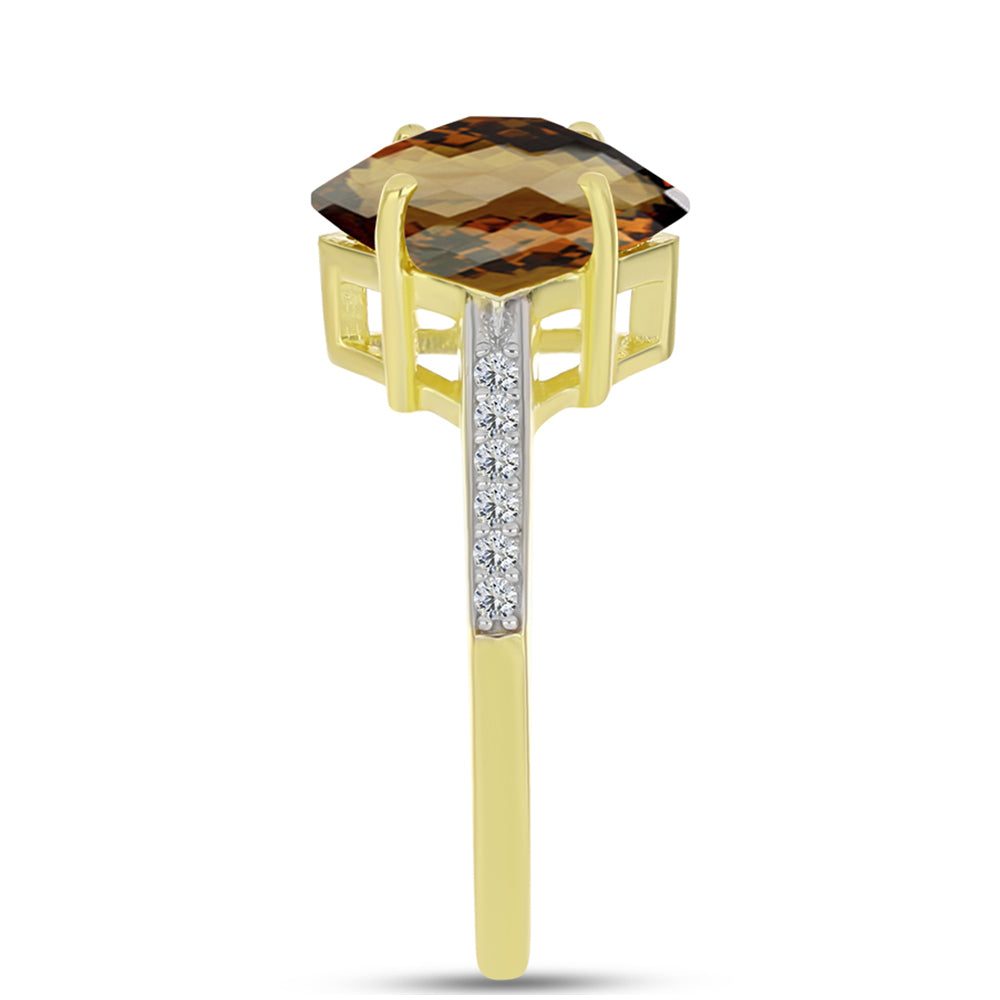 Kullattu hopeaSormus Konjakin Värisellä Kvartsilla ja Valkoisella Topaasilla