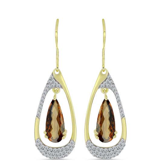 Kullatut hopeat Korvakorut Konjakin Värisellä Kvartsilla ja Valkoisella Topaasilla