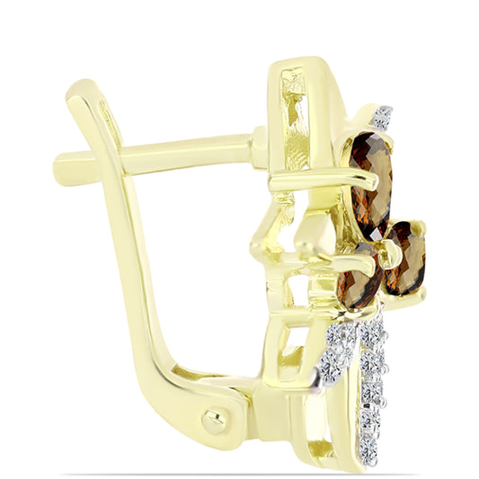 Kullatut hopeat Korvakorut Konjakin Värisellä Kvartsilla ja Valkoisella Topaasilla