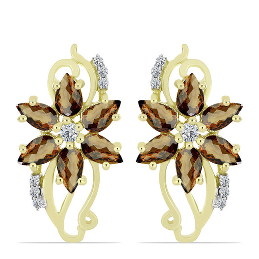 Kullatut hopeat Korvakorut Konjakin Värisellä Kvartsilla ja Valkoisella Topaasilla