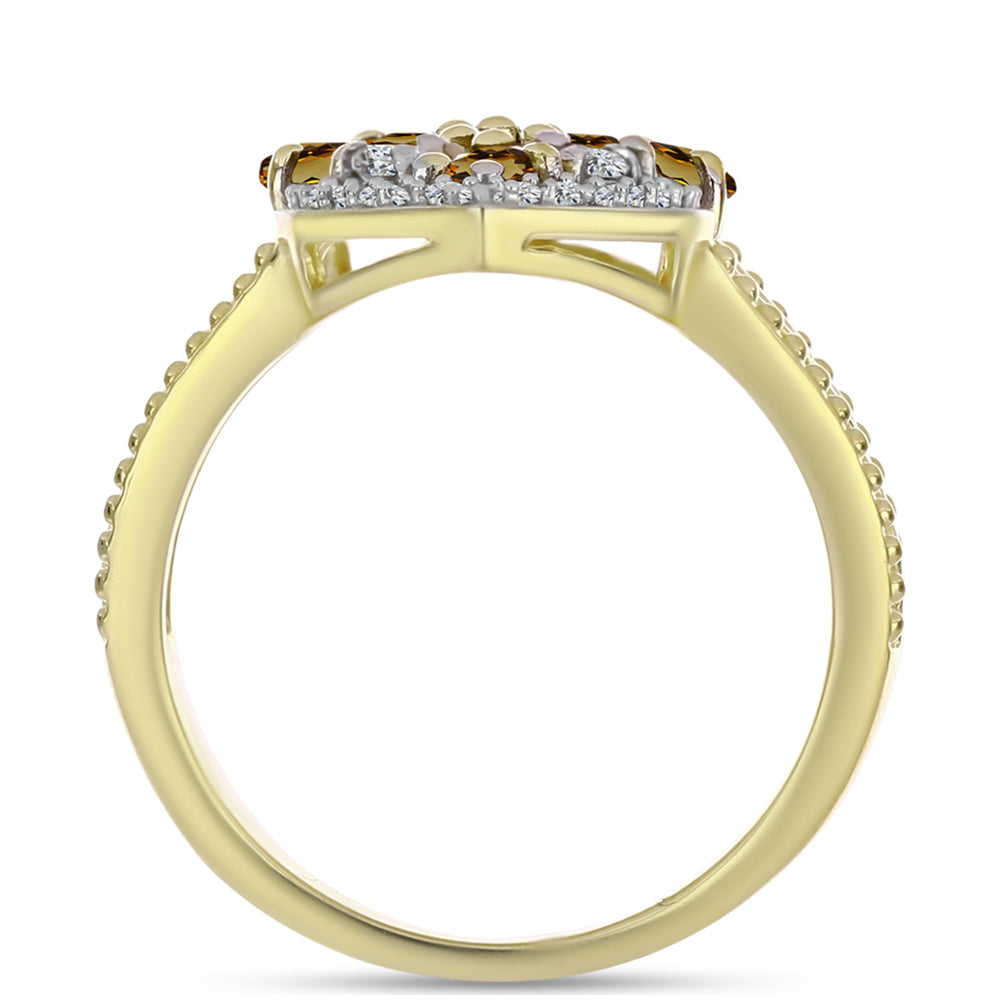 Kullattu hopeaSormus Konjakin Värisellä Kvartsilla ja Valkoisella Topaasilla 2 