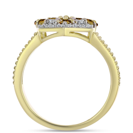 Kullattu hopeaSormus Konjakin Värisellä Kvartsilla ja Valkoisella Topaasilla