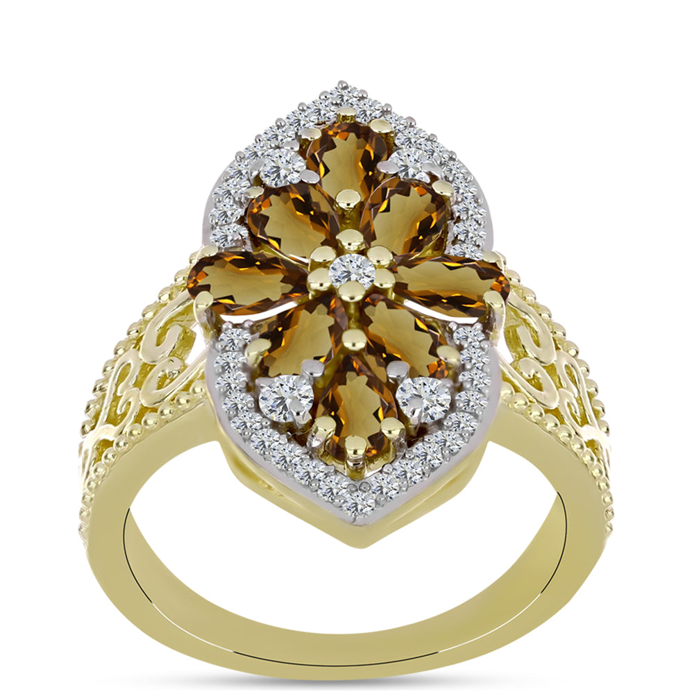 Kullattu hopeaSormus Konjakin Värisellä Kvartsilla ja Valkoisella Topaasilla 3 