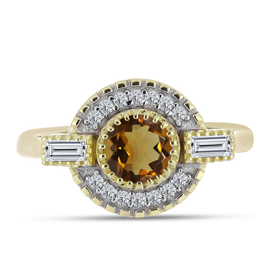 Kullattu hopeaSormus Konjakin Värisellä Kvartsilla ja Valkoisella Topaasilla