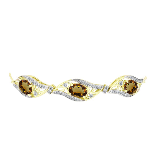 Kullattu hopeaRannekoru Konjakin Värisellä Kvartsilla ja Valkoisella Topaasilla