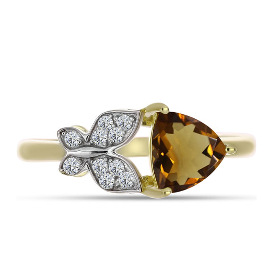 Kullattu hopeaSormus Konjakin Värisellä Kvartsilla ja Valkoisella Topaasilla