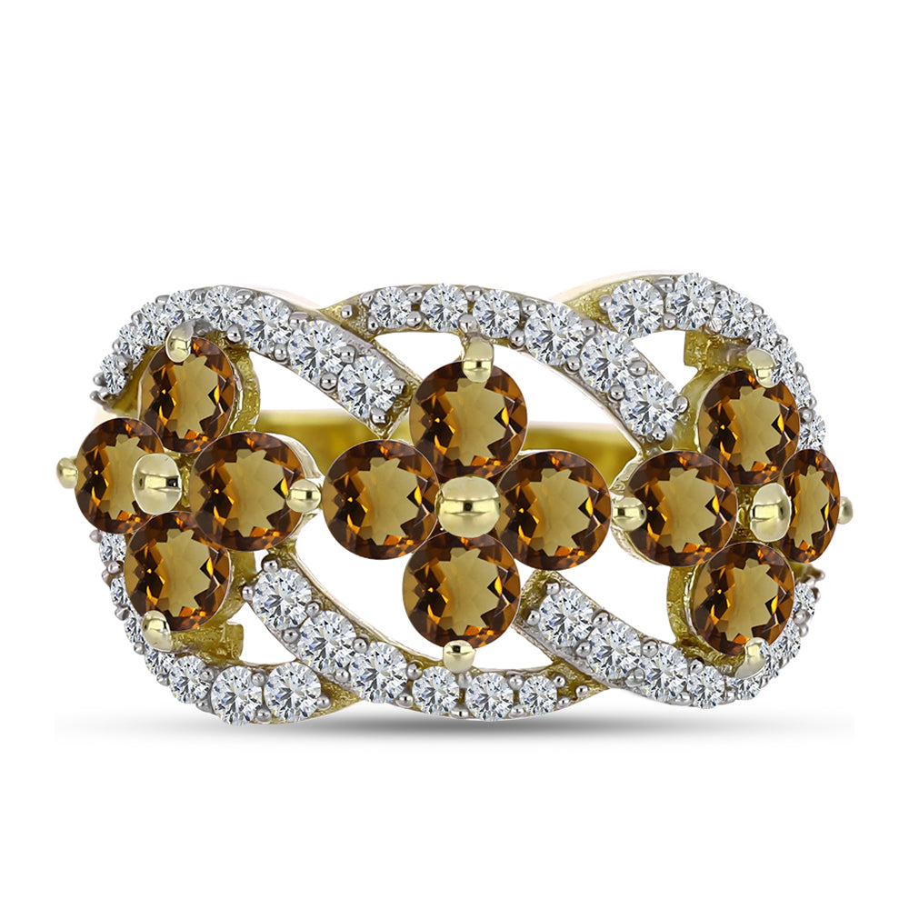 Kullattu hopeaSormus Konjakin Värisellä Kvartsilla ja Valkoisella Topaasilla 1 