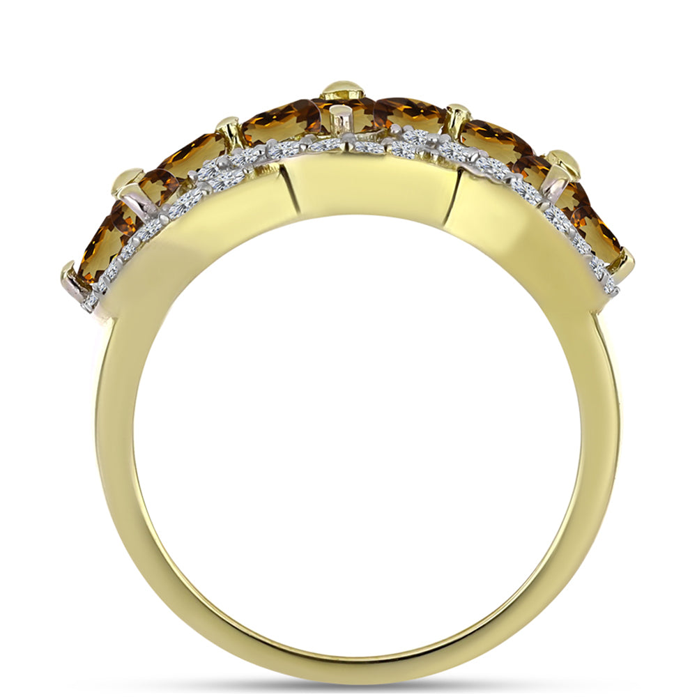 Kullattu hopeaSormus Konjakin Värisellä Kvartsilla ja Valkoisella Topaasilla