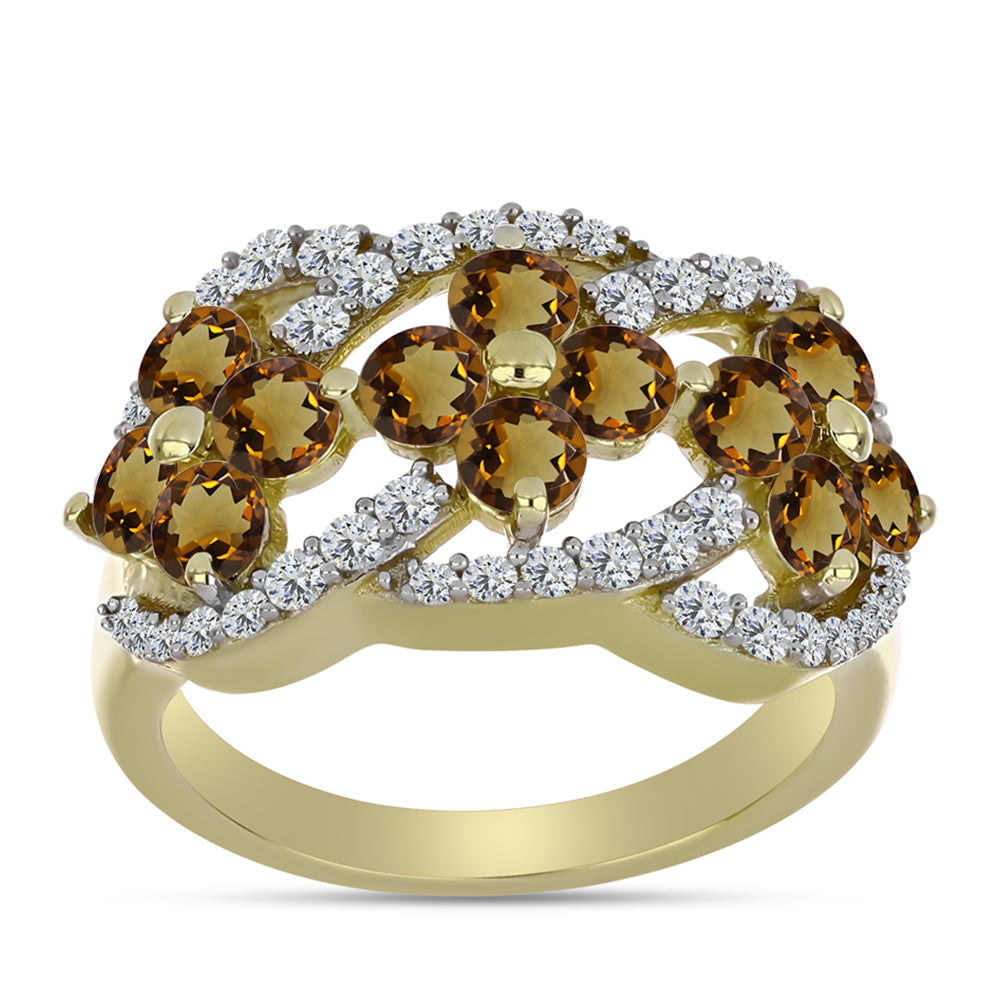 Kullattu hopeaSormus Konjakin Värisellä Kvartsilla ja Valkoisella Topaasilla 3 