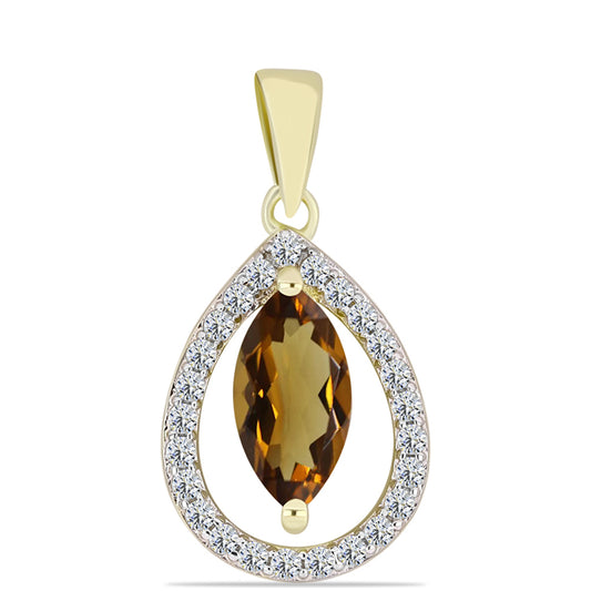 Kullattu hopeaRiipus Konjakin Värisellä Kvartsilla ja Valkoisella Topaasilla