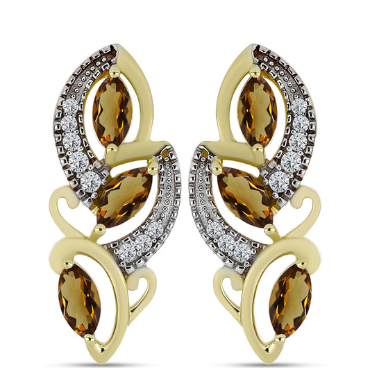 Kullatut hopeat Korvakorut Konjakin Värisellä Kvartsilla ja Valkoisella Topaasilla