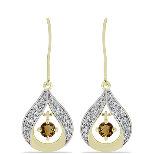 Kullatut hopeat Korvakorut Konjakin Värisellä Kvartsilla ja Valkoisella Topaasilla