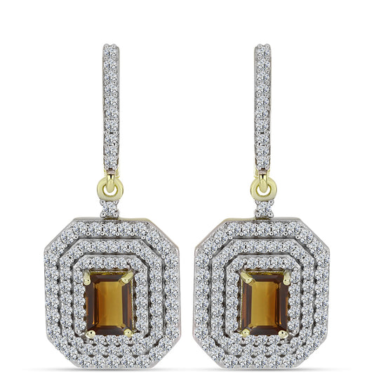 Kullatut hopeat Korvakorut Konjakin Värisellä Kvartsilla ja Valkoisella Topaasilla