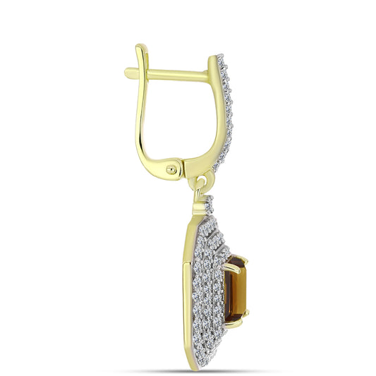 Kullatut hopeat Korvakorut Konjakin Värisellä Kvartsilla ja Valkoisella Topaasilla