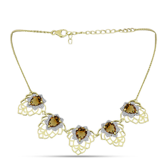 Kullattu hopeaKaulakoru Konjakin Värisellä Kvartsilla ja Valkoisella Topaasilla